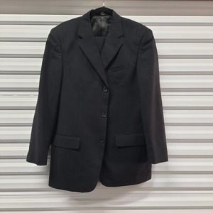 Montefino Uomo Suit Men 40R Black Stripe Merino Wool Single Breast Blazer Slacks